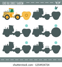 Find the correct shadow. Iguana in the cab of impact compactor roller..  Learning children game.