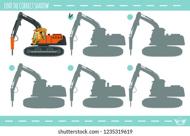 Find the correct shadow. Jaguar 
in the  jackhammer cab. Learning children game.
