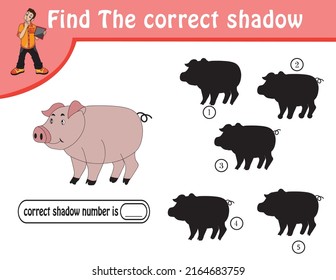 find the correct shadow kids activity book pages and worksheet.  education fun game for Chaldean. cute vector illustration for kids. matching activity for kids