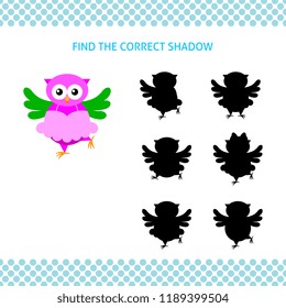 Find the correct shadow kids educational game. Cartoon owl ballerina