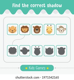 Find the correct shadow kids game for educational activity preschool children vector illustration