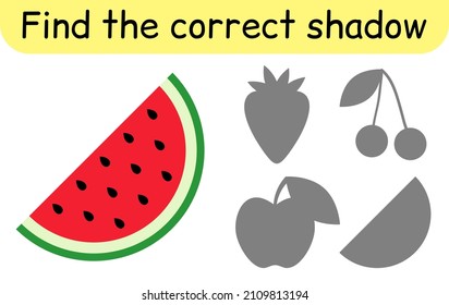 Find the correct shadow. Kids game. Educational matching game for children. Fruit theme. Vector illustration