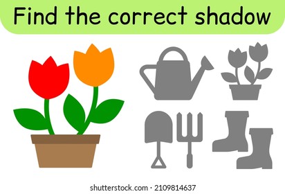 Encuentra la sombra correcta. Juego de niños. Juego educativo para niños. Tema del jardín. Ilustración del vector