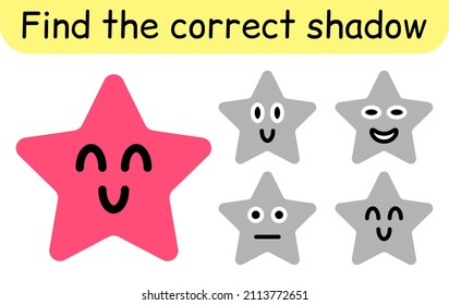 Find the correct shadow. Kids game. Educational matching game for children. Star theme. Vector illustration