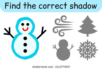 Encuentra la sombra correcta. Juego de niños. Juego educativo para niños. Tema invernal. Ilustración del vector
