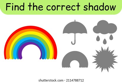 Find the correct shadow. Kids game. Educational matching game for children. Weather theme. Vector illustration