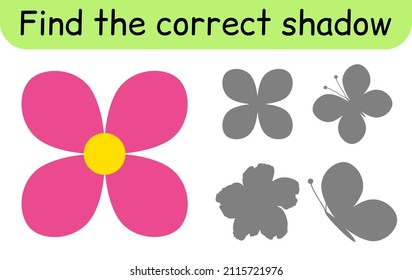 Find the correct shadow. Kids game. Educational matching game for children. Vector illustration