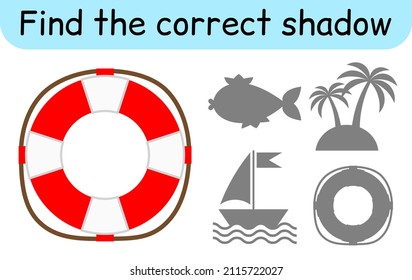 Find the correct shadow. Kids game. Educational matching game for children. Sea theme. Vector illustration