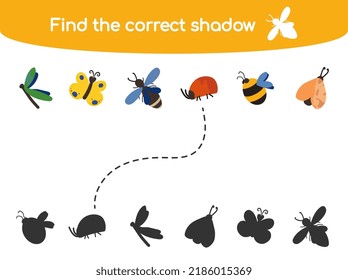 Find the correct shadow kids game vector illustration isolated on white background