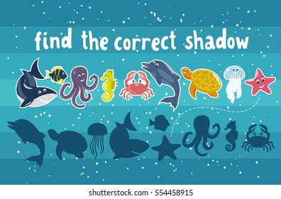 Find the correct shadow - kids learning game with underwater animals
