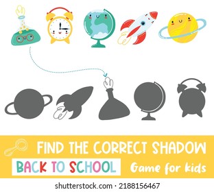 Find the correct shadow kids mini gsme with cute kawaii school characther. Back to School activites for preschool children