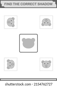 Find the correct shadow Koala face. Worksheet for kids
