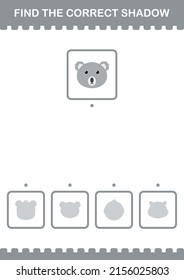Find the correct shadow Koala face. Worksheet for kids
