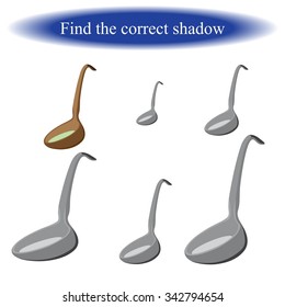 Find the correct shadow ( Ladle ) for children. Vector illustration.