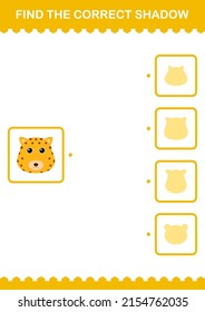 Find the correct shadow Leopard face. Worksheet for kids