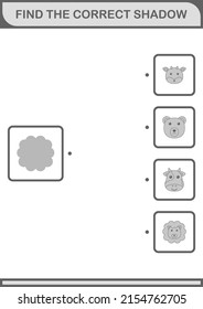 Find the correct shadow Lion face. Worksheet for kids