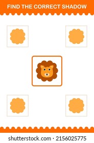 Find the correct shadow Lion face. Worksheet for kids