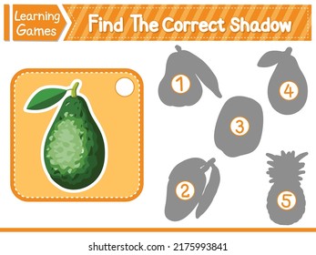 Find The Correct Shadow Find And Match The Correct Shadow Of Avocado. Kids Educational Game. Printable Worksheet Vector Illustration.  Learning Game