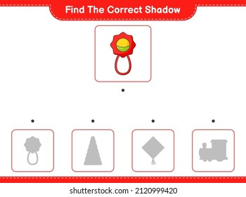 Find the correct shadow. Find and match the correct shadow of Baby Rattle. Educational children game, printable worksheet, vector illustration