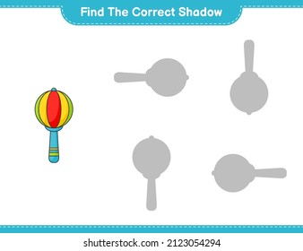 Find the correct shadow. Find and match the correct shadow of Baby Rattle. Educational children game, printable worksheet, vector illustration