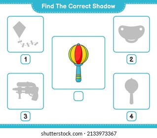 Find the correct shadow. Find and match the correct shadow of Baby Rattle. Educational children game, printable worksheet, vector illustration