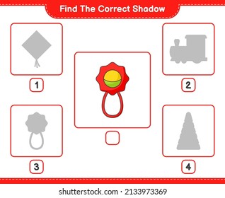 Find the correct shadow. Find and match the correct shadow of Baby Rattle. Educational children game, printable worksheet, vector illustration