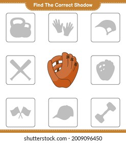Find the correct shadow. Find and match the correct shadow of Baseball Glove. Educational children game, printable worksheet, vector illustration