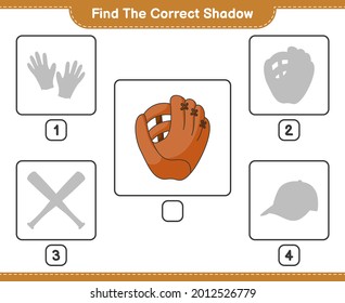 Find the correct shadow. Find and match the correct shadow of Baseball Glove. Educational children game, printable worksheet, vector illustration