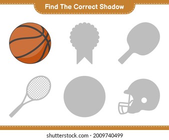 Find the correct shadow. Find and match the correct shadow of Basketball. Educational children game, printable worksheet, vector illustration