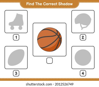 Find the correct shadow. Find and match the correct shadow of Basketball. Educational children game, printable worksheet, vector illustration