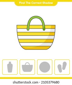 Find the correct shadow. Find and match the correct shadow of Beach Bag. Educational children game, printable worksheet, vector illustration