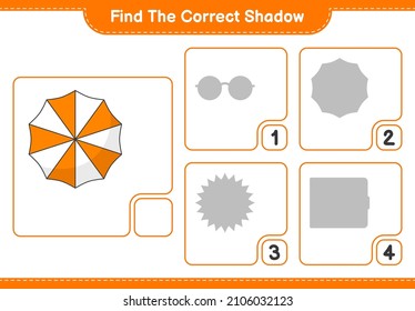 Find the correct shadow. Find and match the correct shadow of Beach Umbrella. Educational children game, printable worksheet, vector illustration