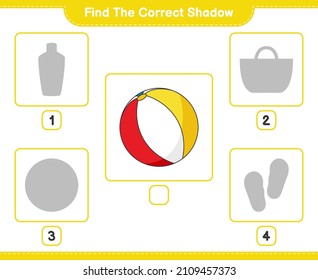 Find the correct shadow. Find and match the correct shadow of Beach Ball. Educational children game, printable worksheet, vector illustration