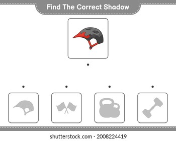 Find the correct shadow. Find and match the correct shadow of Bicycle Helmet. Educational children game, printable worksheet, vector illustration