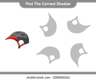 Find the correct shadow. Find and match the correct shadow of Bicycle Helmet. Educational children game, printable worksheet, vector illustration