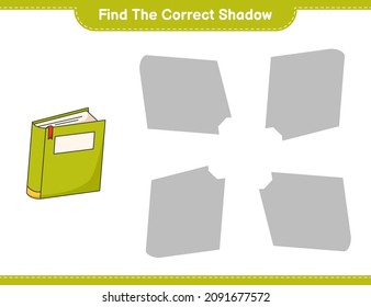 Find the correct shadow. Find and match the correct shadow of Book. Educational children game, printable worksheet, vector illustration