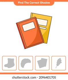 Find the correct shadow. Find and match the correct shadow of Book. Educational children game, printable worksheet, vector illustration