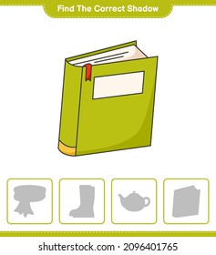 Find the correct shadow. Find and match the correct shadow of Book. Educational children game, printable worksheet, vector illustration