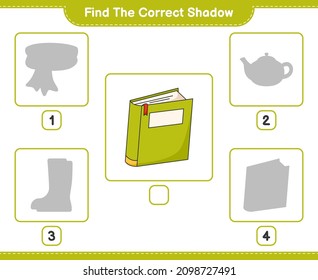 Find the correct shadow. Find and match the correct shadow of Book. Educational children game, printable worksheet, vector illustration