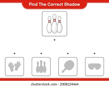 Find the correct shadow. Find and match the correct shadow of Bowling Pin. Educational children game, printable worksheet, vector illustration