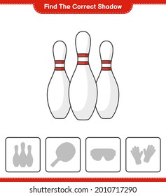 Find the correct shadow. Find and match the correct shadow of Bowling Pin. Educational children game, printable worksheet, vector illustration