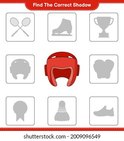 Find the correct shadow. Find and match the correct shadow of Boxing Helmet. Educational children game, printable worksheet, vector illustration