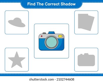 Find the correct shadow. Find and match the correct shadow of Camera. Educational children game, printable worksheet, vector illustration