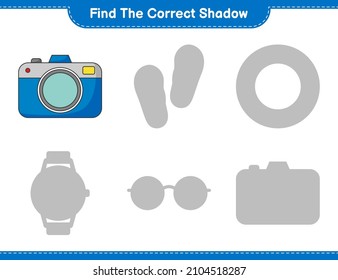 Find the correct shadow. Find and match the correct shadow of Camera. Educational children game, printable worksheet, vector illustration