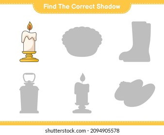 Find the correct shadow. Find and match the correct shadow of Candle. Educational children game; printable worksheet; vector illustration