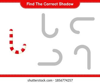 Find the correct shadow. Find and match the correct shadow of Candy Canes. Educational children game, printable worksheet, vector illustration