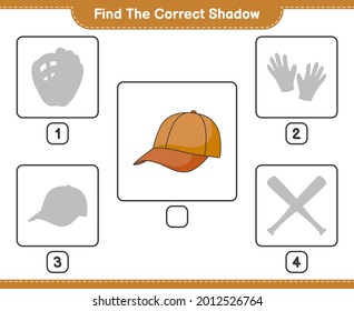 Find the correct shadow. Find and match the correct shadow of Cap Hat. Educational children game, printable worksheet, vector illustration