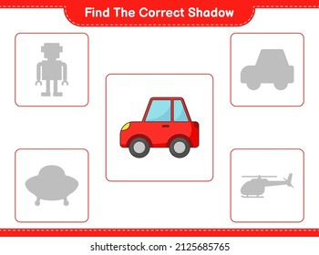 Find the correct shadow. Find and match the correct shadow of Car. Educational children game, printable worksheet, vector illustration