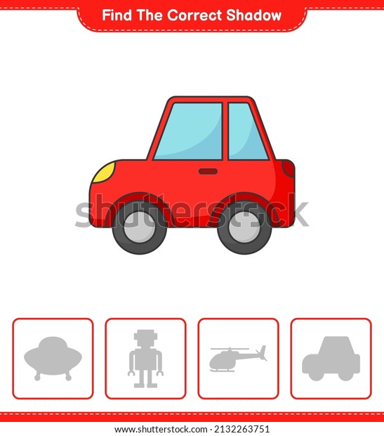 Find the correct shadow. Find and match the\
correct shadow of Car. Educational children game, printable\
worksheet, vector\
illustration