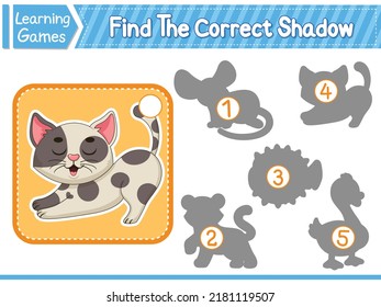 Find The Correct Shadow Find And Match The Correct Shadow Of Cat. Kids Educational Game. Printable Worksheet Vector Illustration. Children Learning Game